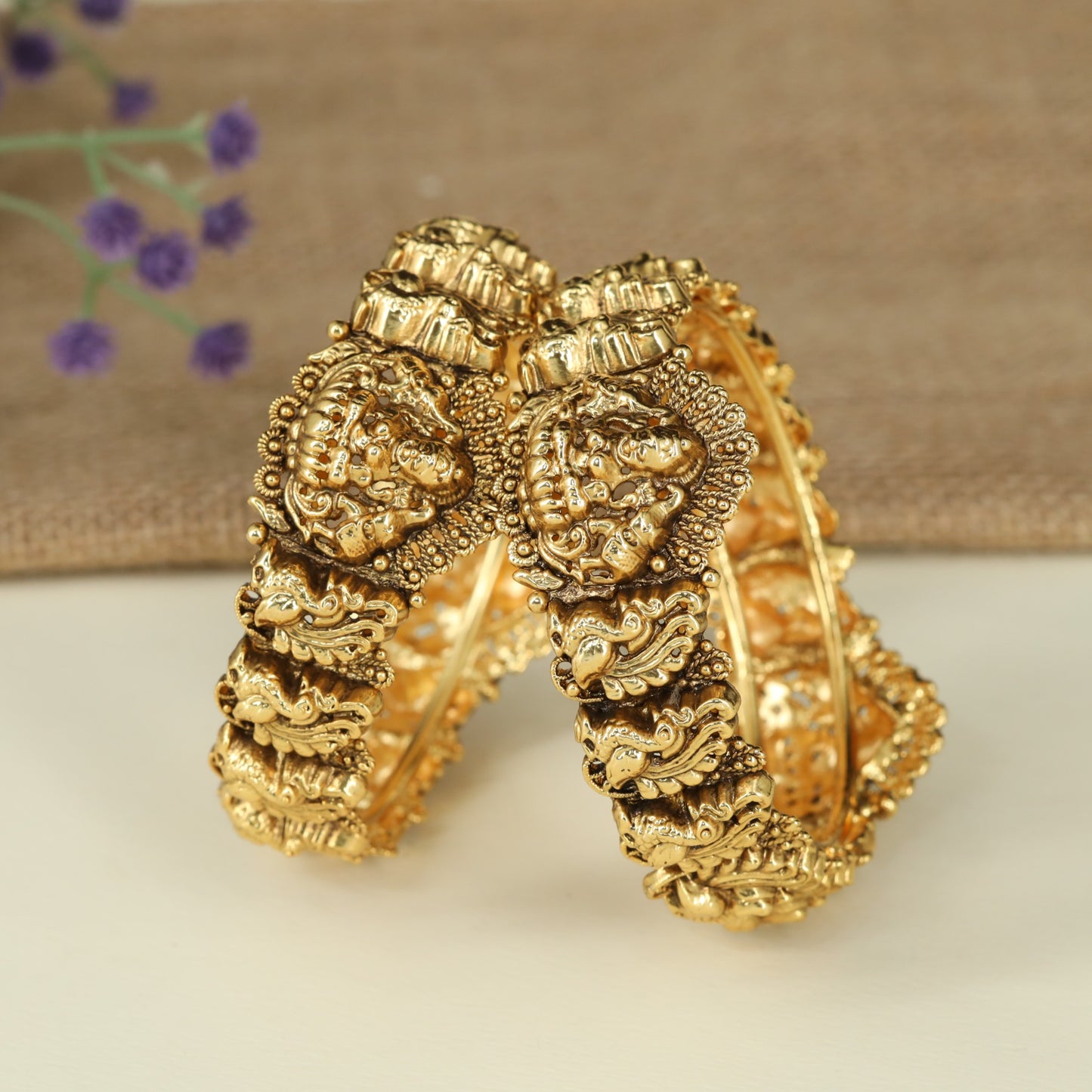 Lakshmi Elephant Peacock Antique Bangles with Grand Temple Craftsmanship