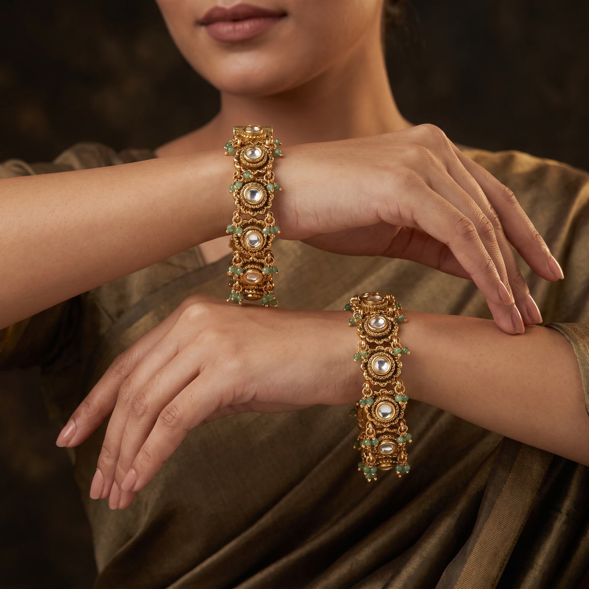 Classic Antique Bangles with Circular Frames and Fringe