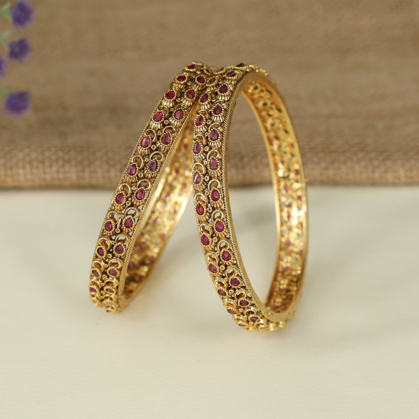 Classic Antique Bangles with Elegant Floral Border Design