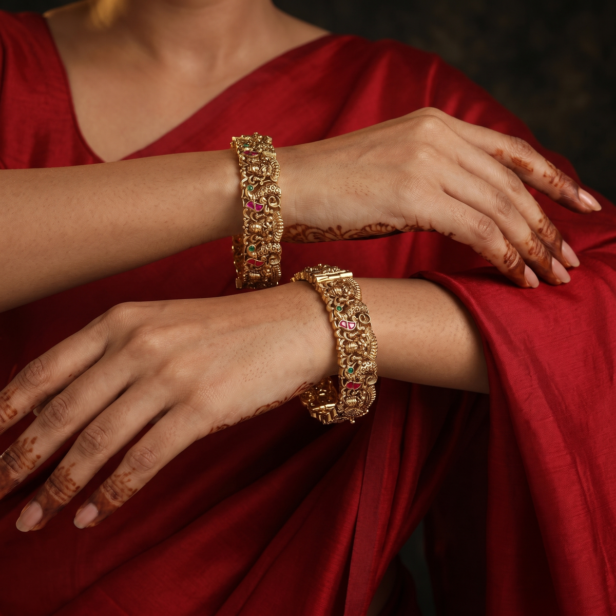 Lakshmi Peacock Antique Bangles with Intricate Temple Work