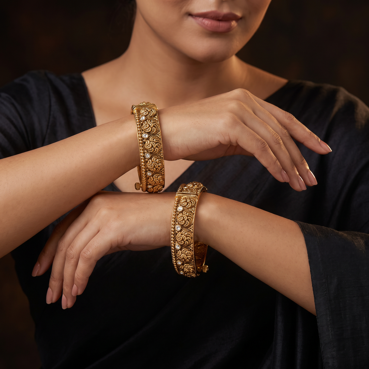Classic Temple Antique Bangles with Rich Scrollwork