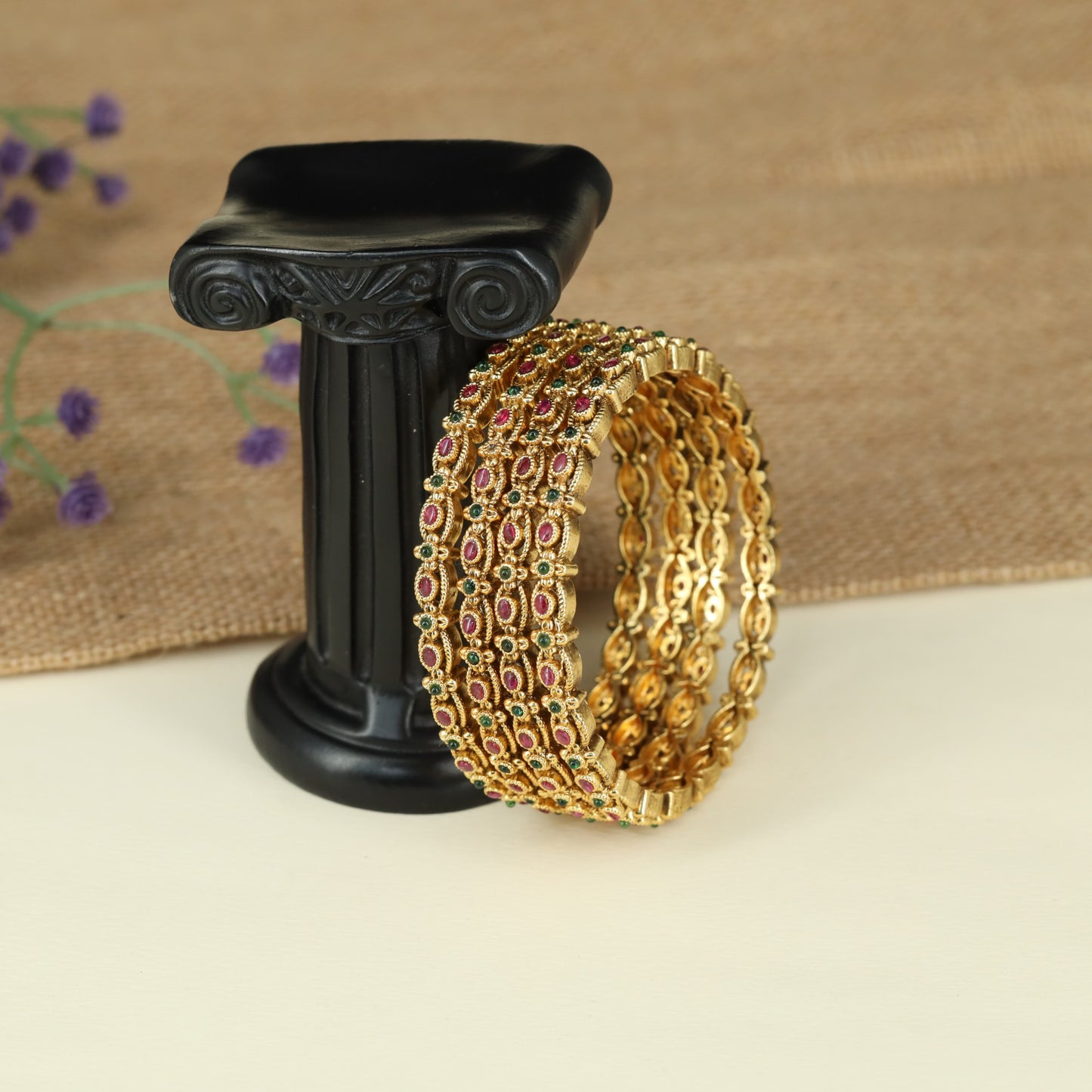 Intricately Crafted Antique Bangles with Detailed Oval Pattern Throughout