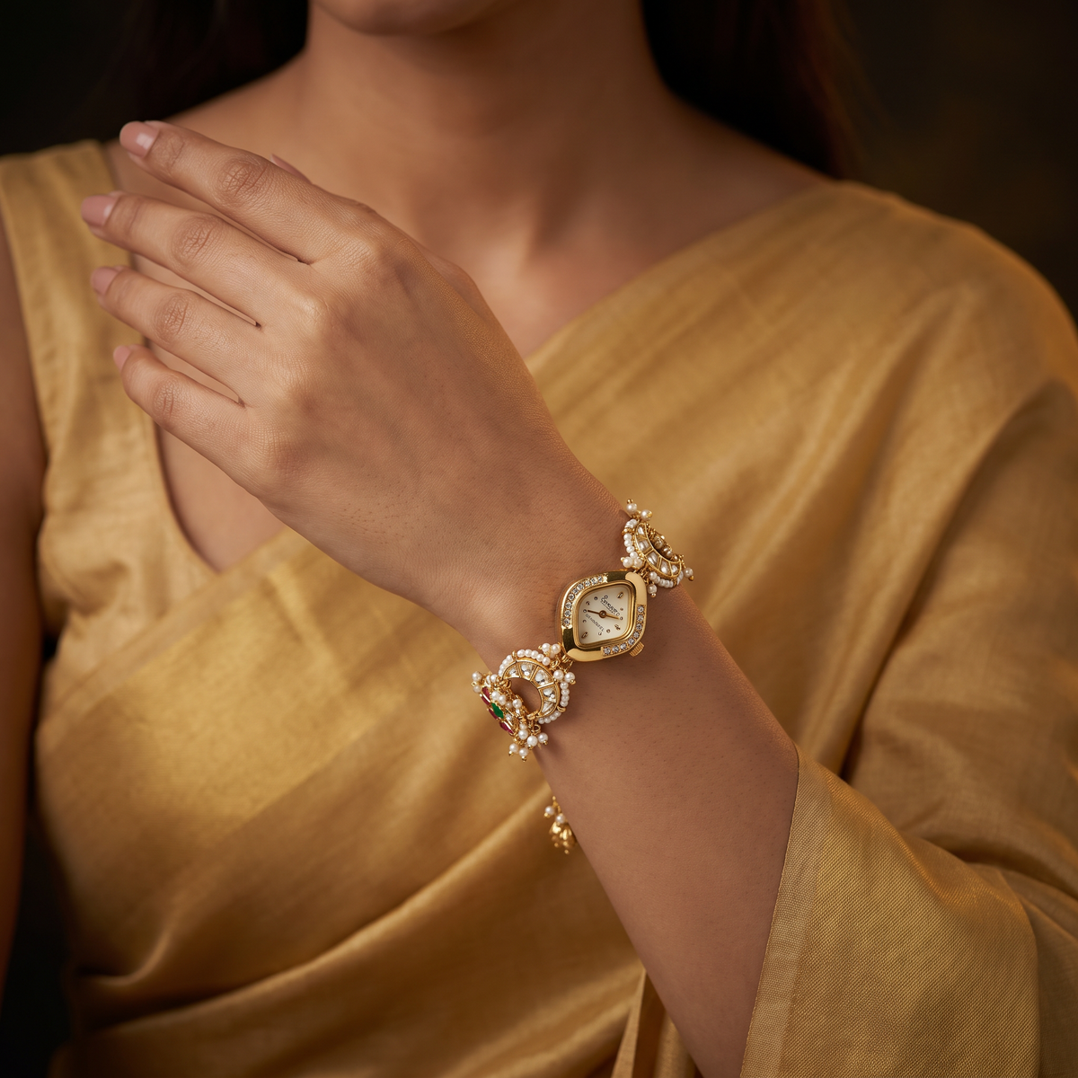Dynasty Kundan Watch with Decorative Open-Circle Design
