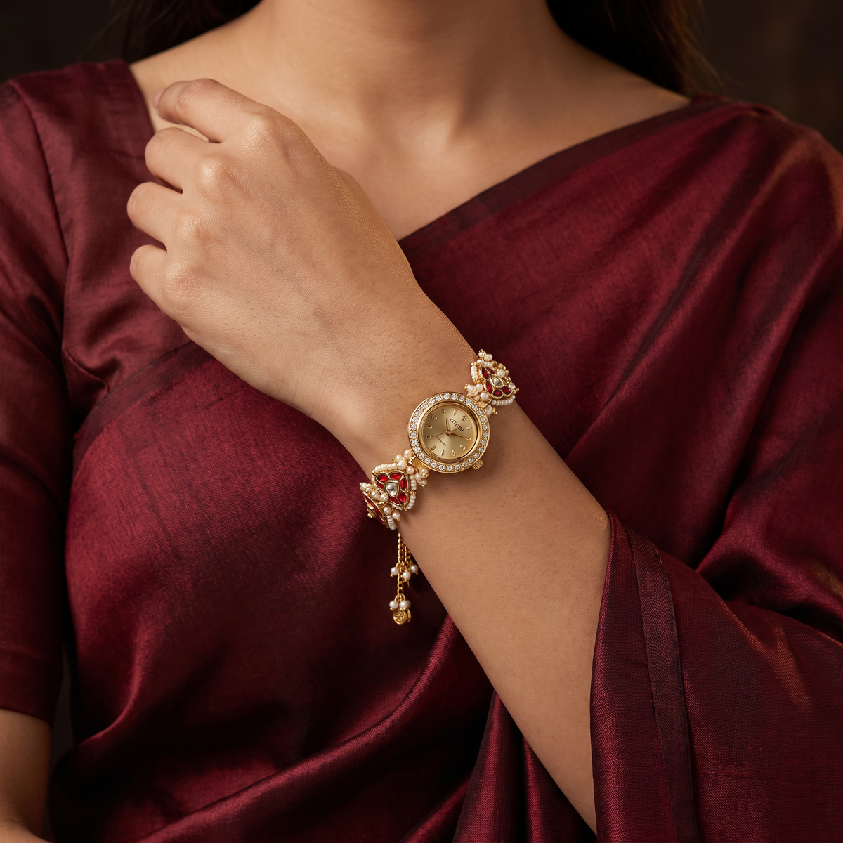 Prestige Heritage Kundan Watch with Traditional Floral Links