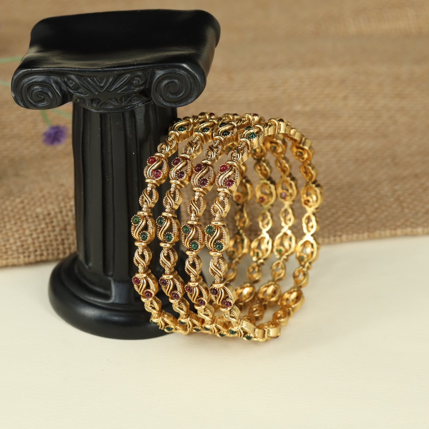 Traditional Antique Bangles with Sculpted Twist Link Pattern