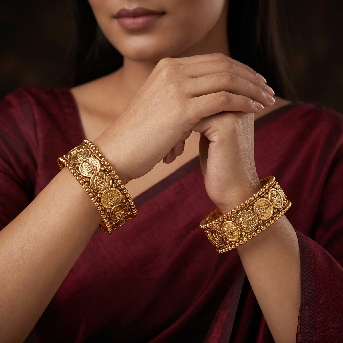 Temple Lakshmi Bangles with Sculpted Panel Design