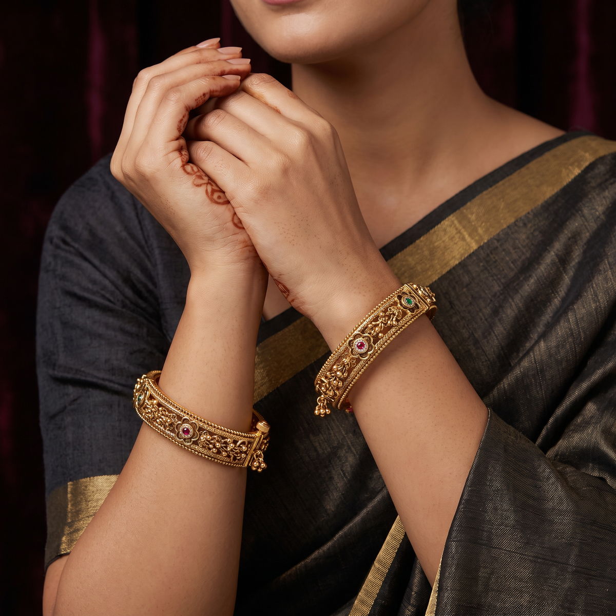 Antique Bangles with Intricate Botanical Relief Work