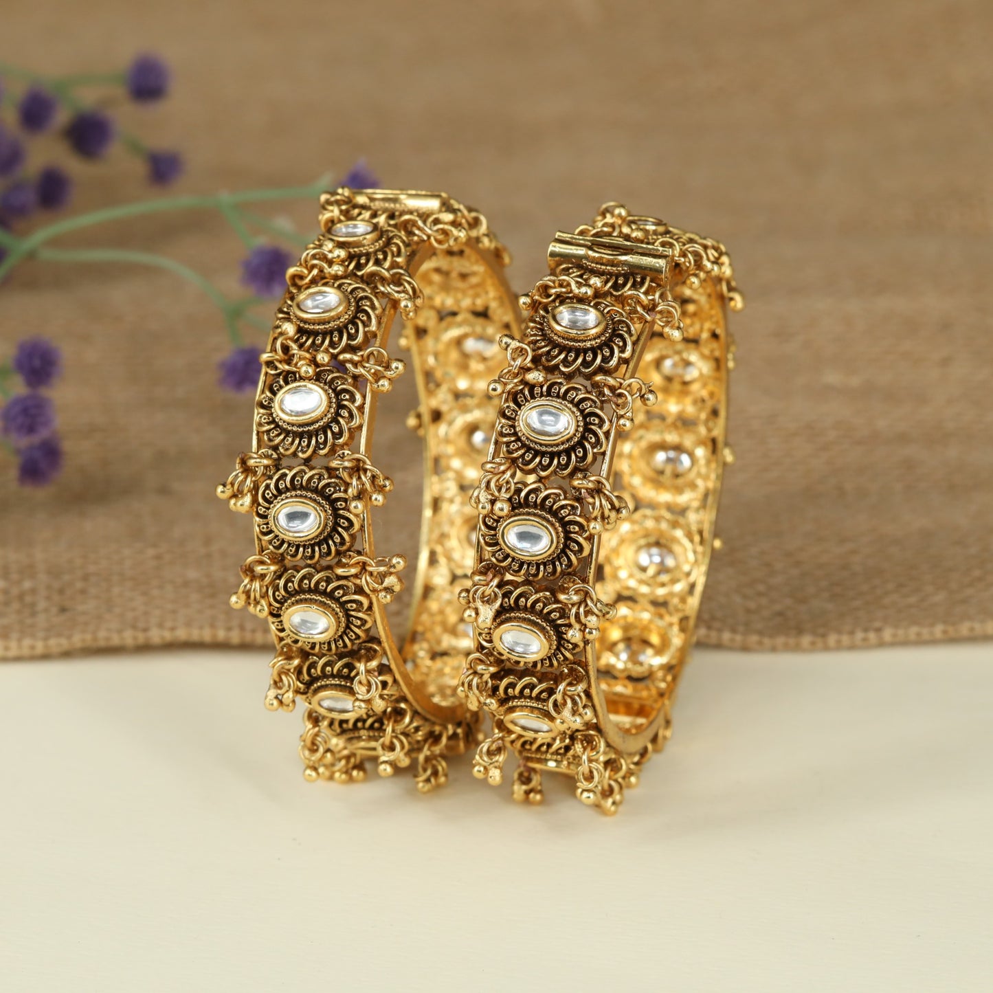 Sunburst Oval Antique Bangles with Intricate Scrollwork Design