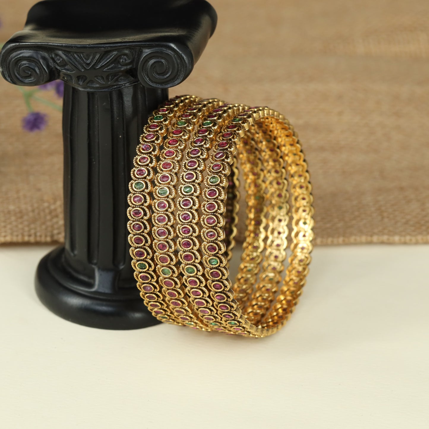 Refined Traditional Bangles with Intricate Beaded Edge Design