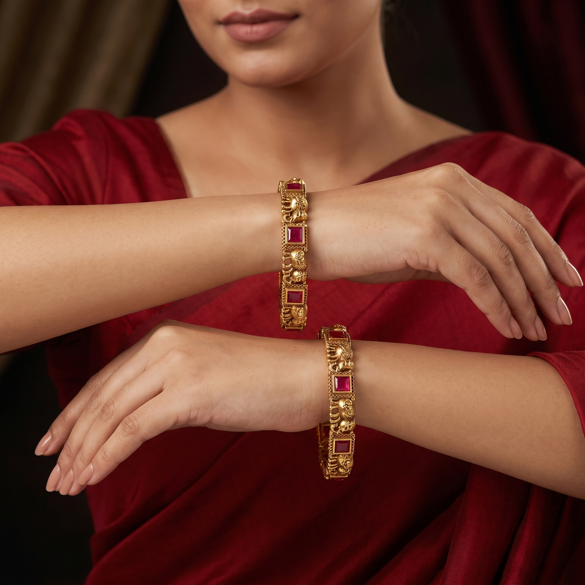Festive Antique Bangles with Ornate Gaja Panels