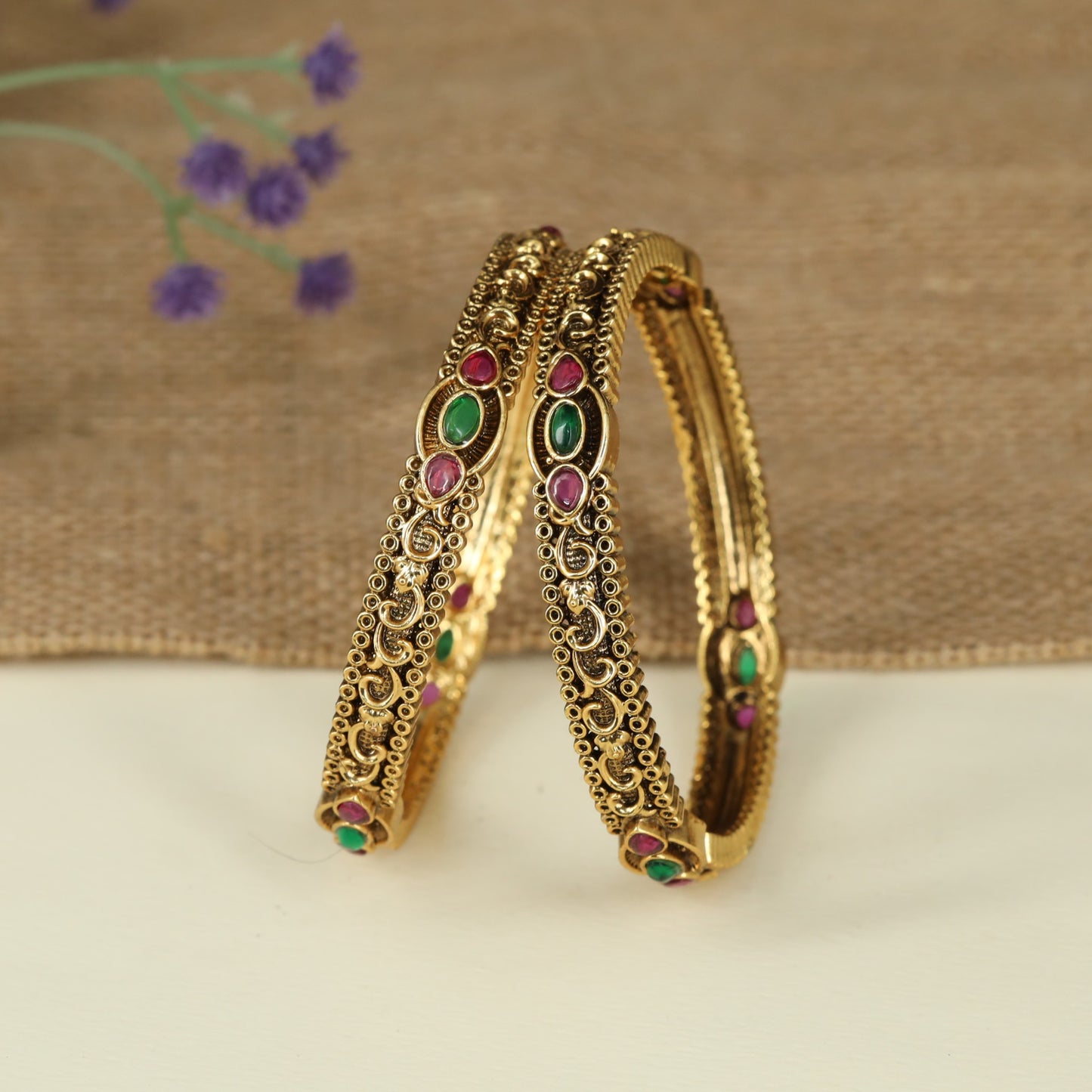 Classic Antique Bangles with Intricate Oval and Scrollwork Design