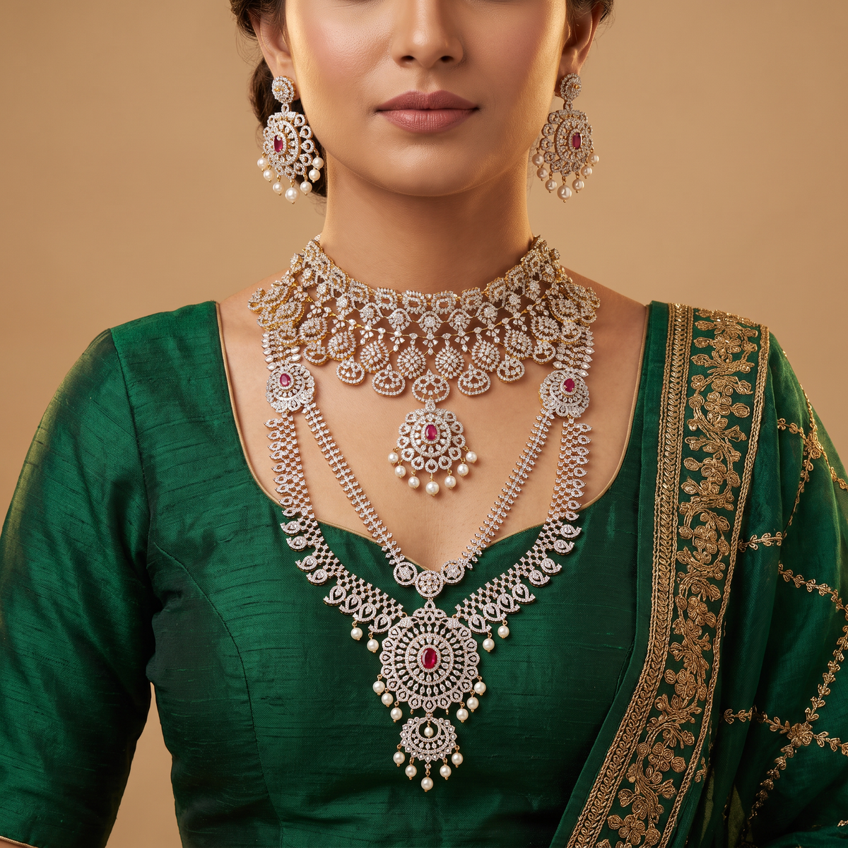 GJ Floral Choker and Long Necklace Combo Set