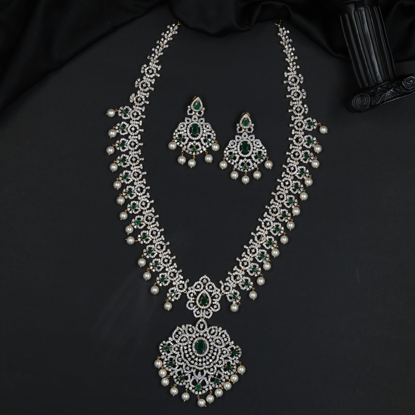 Premium GJ Long Haara Blending Heritage Floral Artistry with Pearl Fringe
