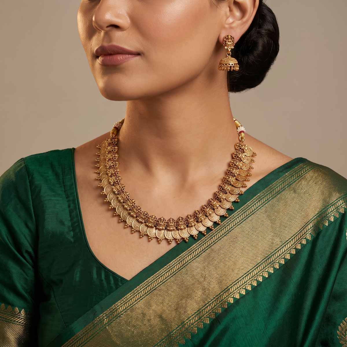 Grand Lakshmi Coin Antique Temple Necklace Set