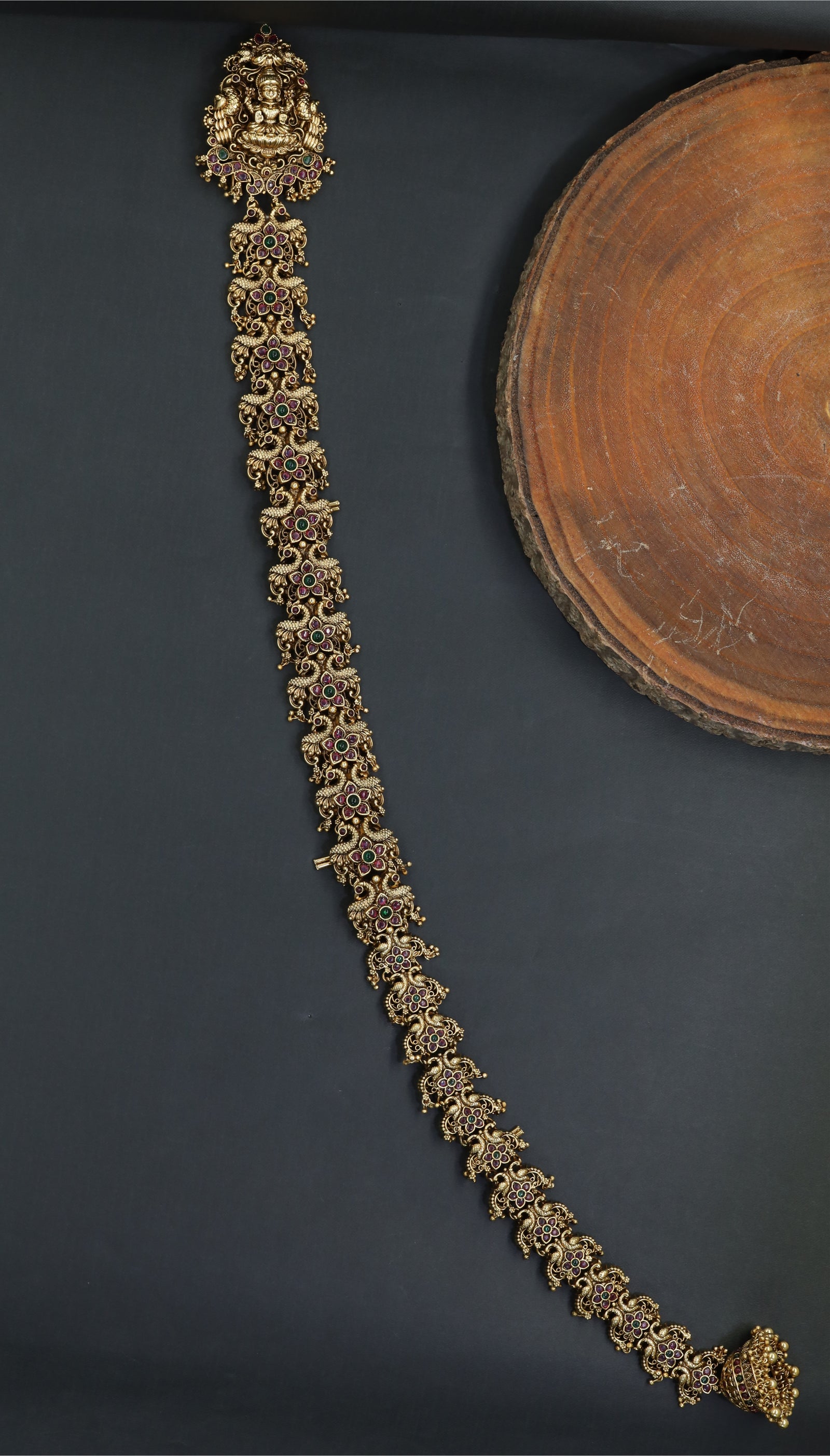 Lakshmi Antique Long Jade Bille with Intricate Temple Craftsmanship