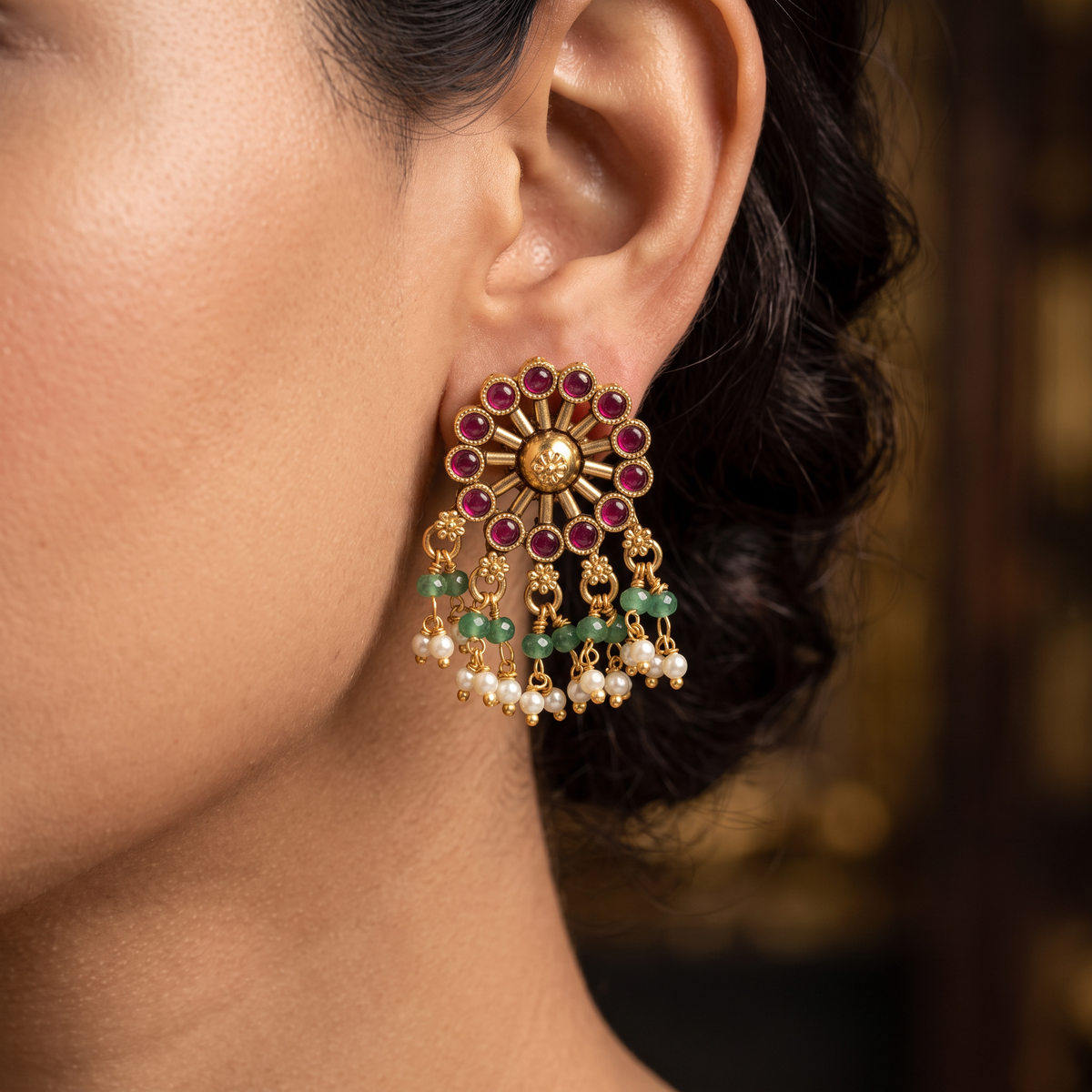 Sunburst Antique Stud with Floral Halo