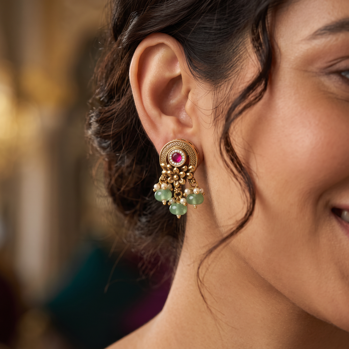 Heritage Floral Antique Stud with Blossom Detailing