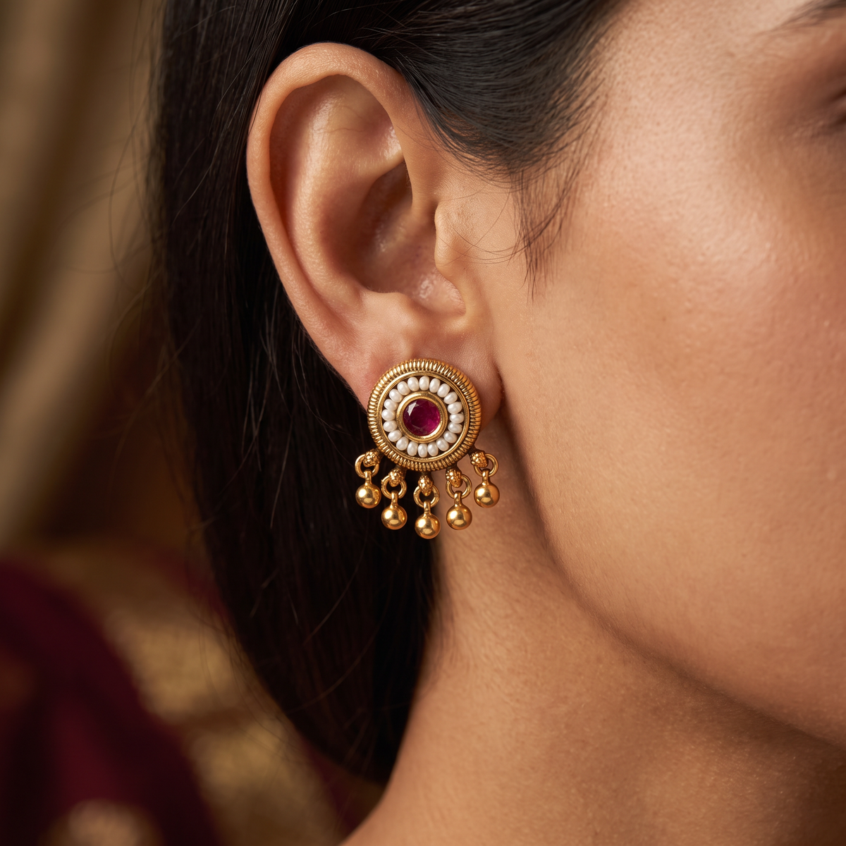 Antique Stud with Pearl Border and Beaded Fringe