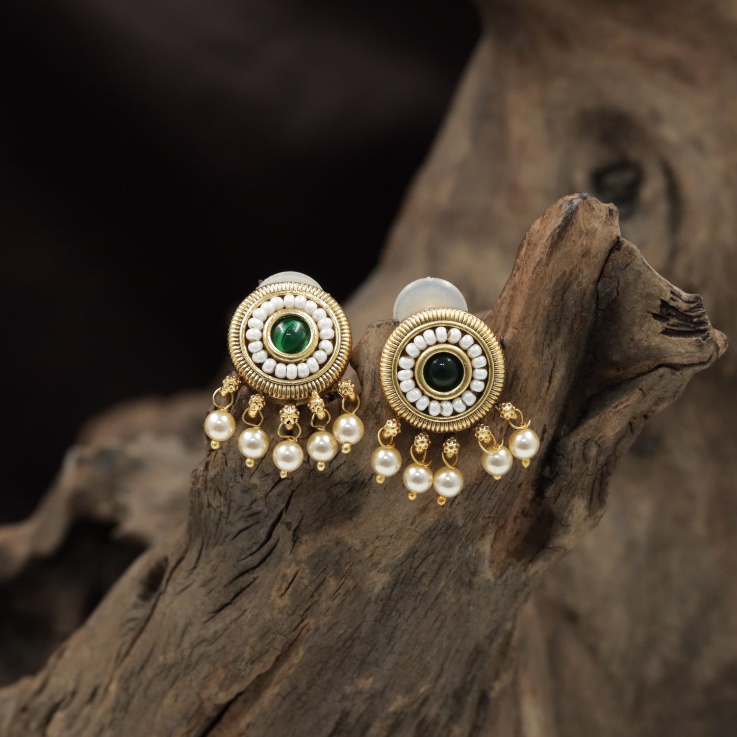 Antique Stud with Intricate Pearl Border and Beaded Fringe