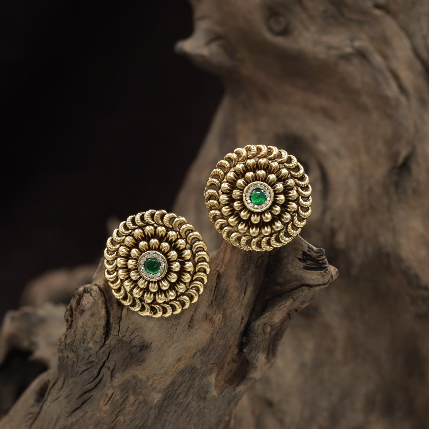 Regal Rosette Stud With Tiered Petal Formation And Center Accent