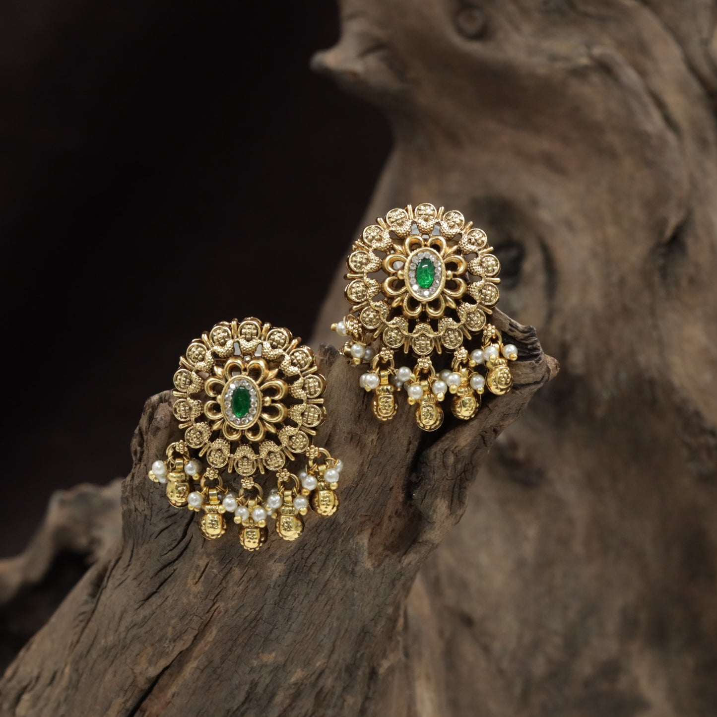 Regal Rosette Stud With Layered Floral Core And Drop Clusters