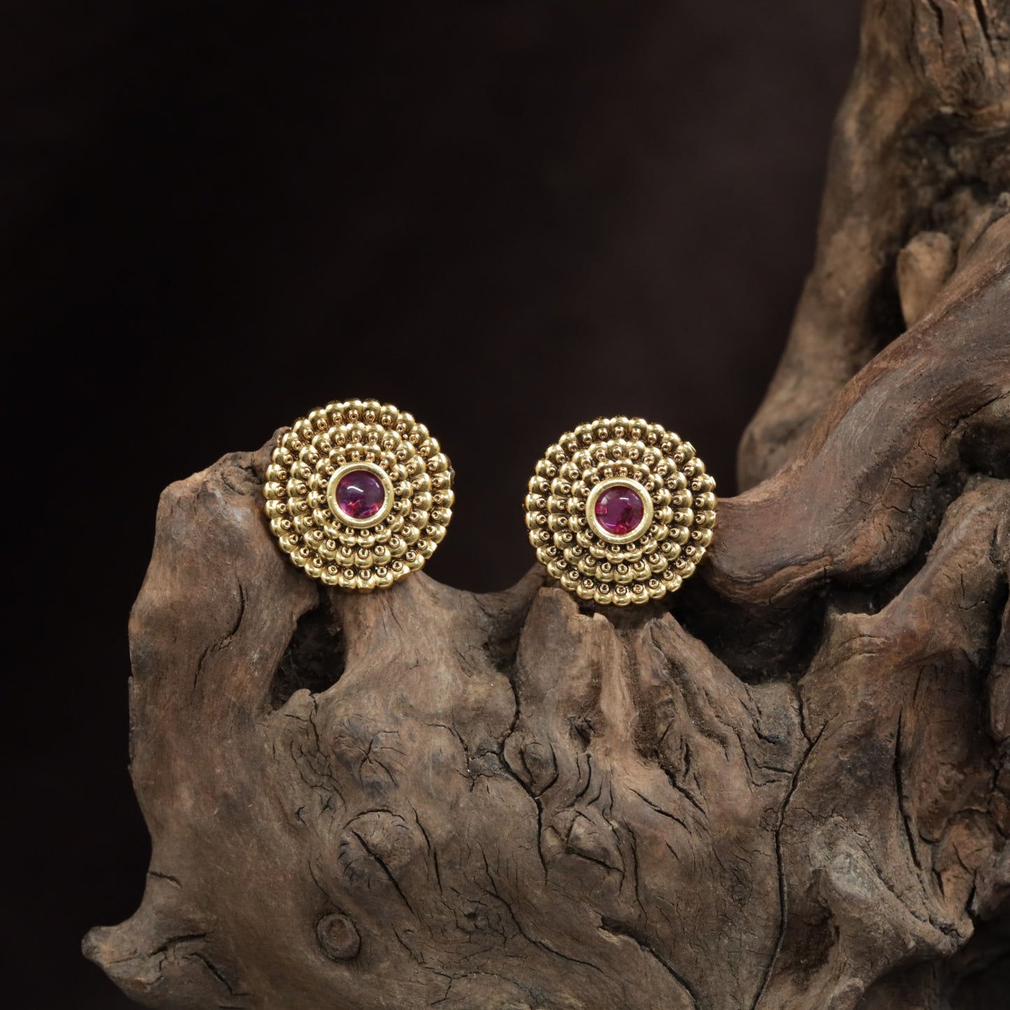 Antique Granulated Disc Stud With Concentric Beadwork And Center Accent