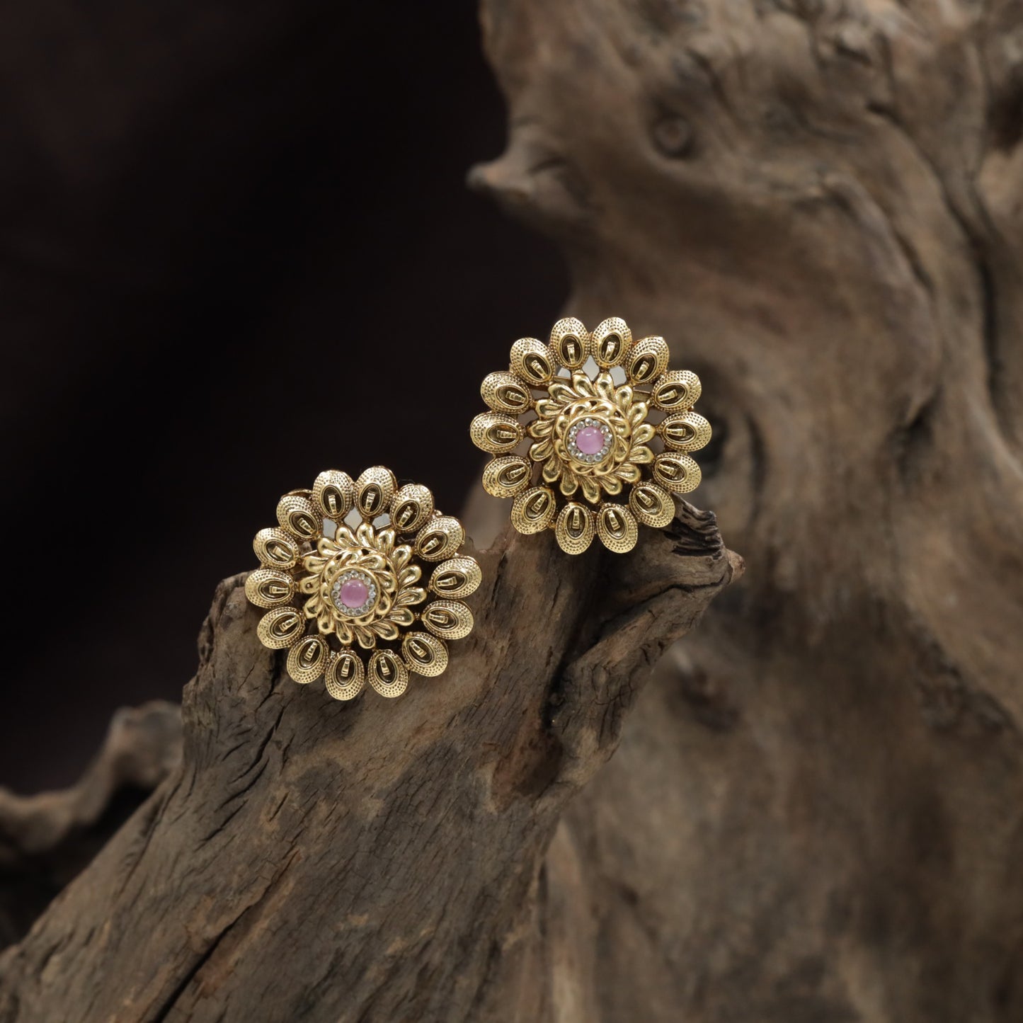 Classic Rosette Antique Stud With Intricate Petal Arrangement