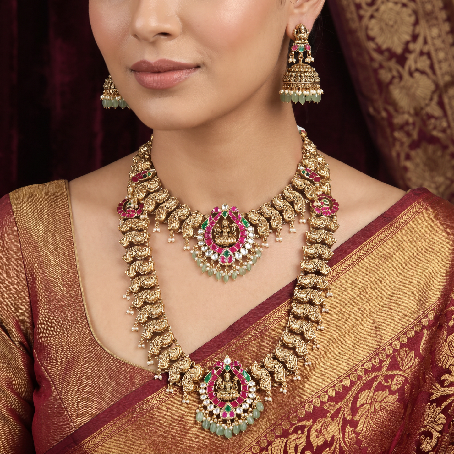 Lakshmi Antique Combo Set with Decorative Links and Beaded Pendants