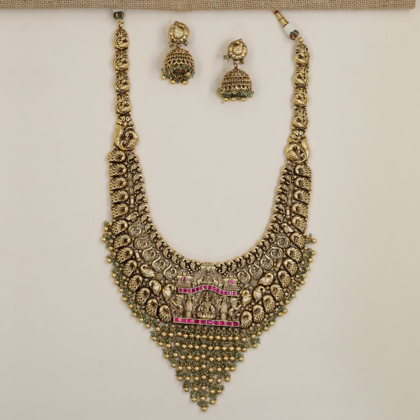 Sculpted Lakshmi Antique Long Haara with Elaborate Pendant Work