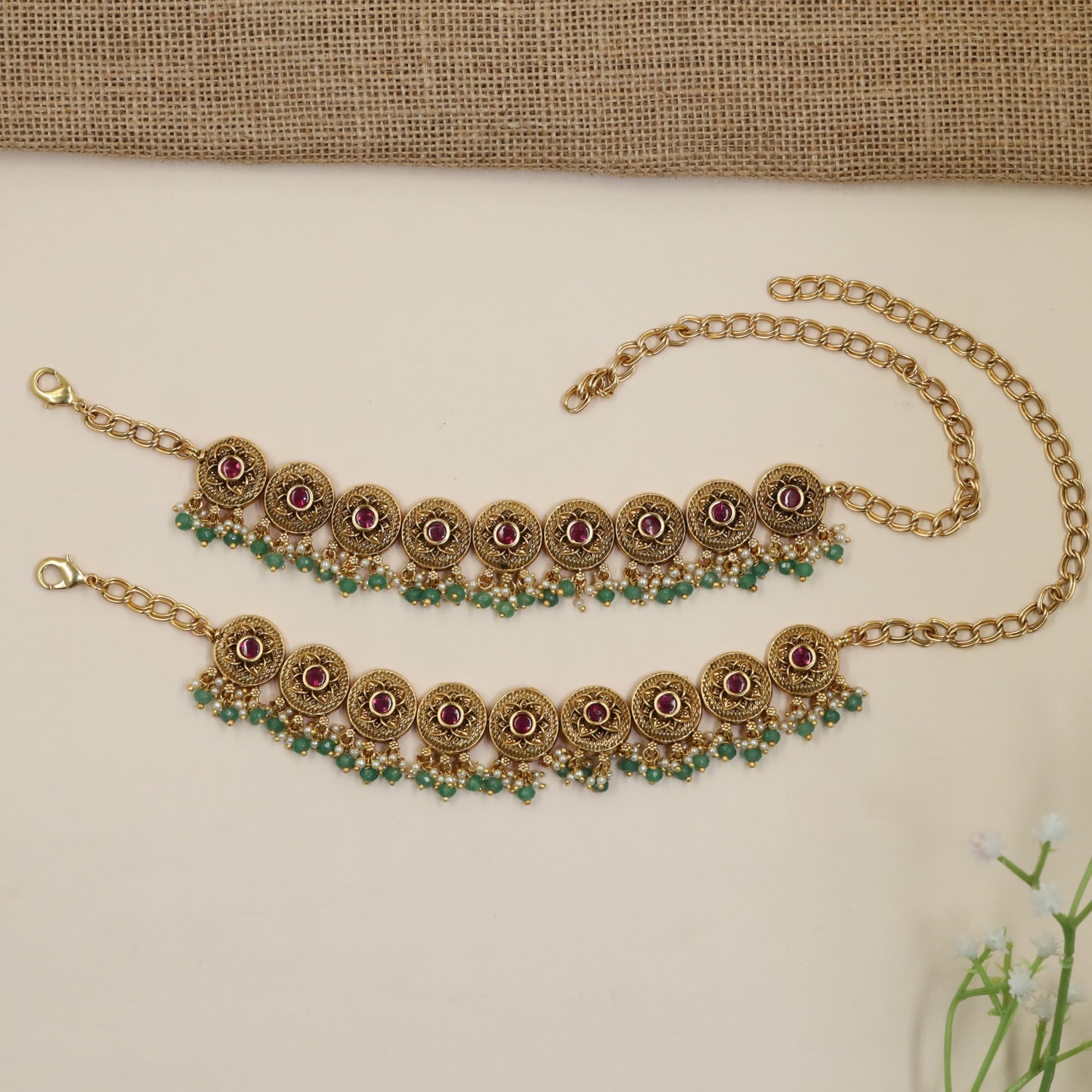 Circular Medallion Antique Baju Bandi with Beaded Fringe