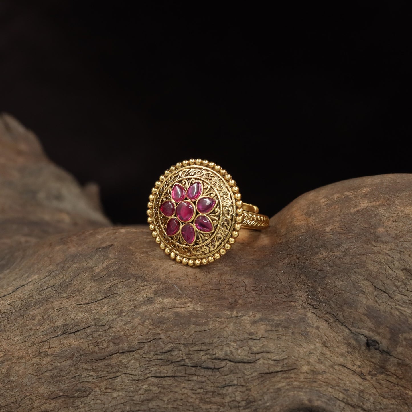 Ornate Flower Arrangement with Repeating Petals Antique Finger Ring