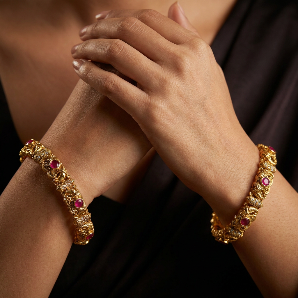 Bridal Temple Antique Bangles with Textured Finish