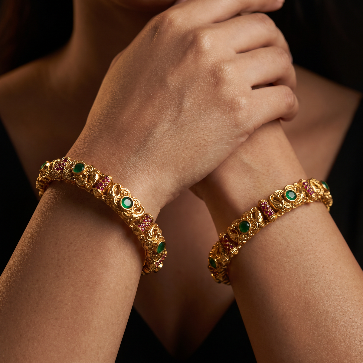 Antique Bangles with Floral and Elephant Trim