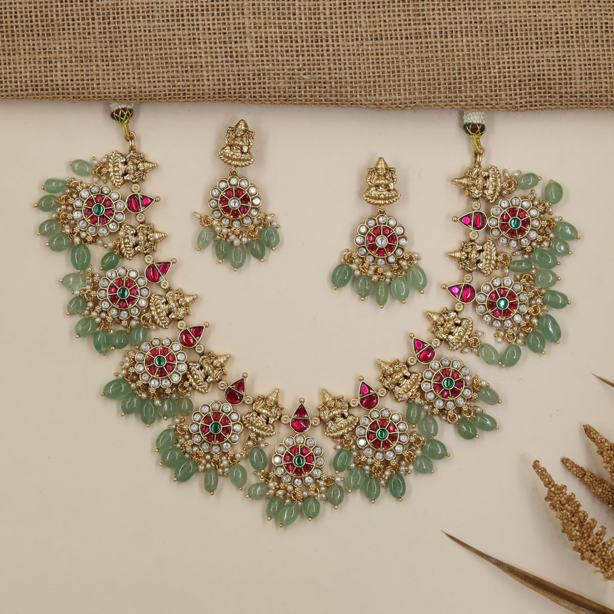 Bridal Kundan Jadau Necklace Set with Lakshmi