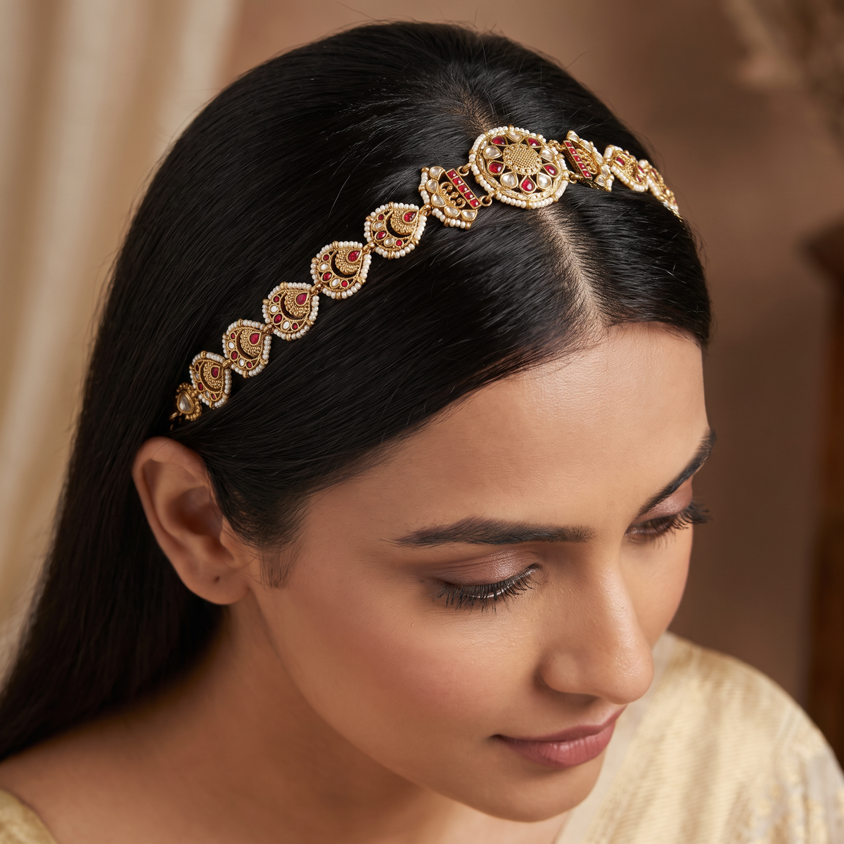 Heritage Jadau Shishphul with Floral Roundels