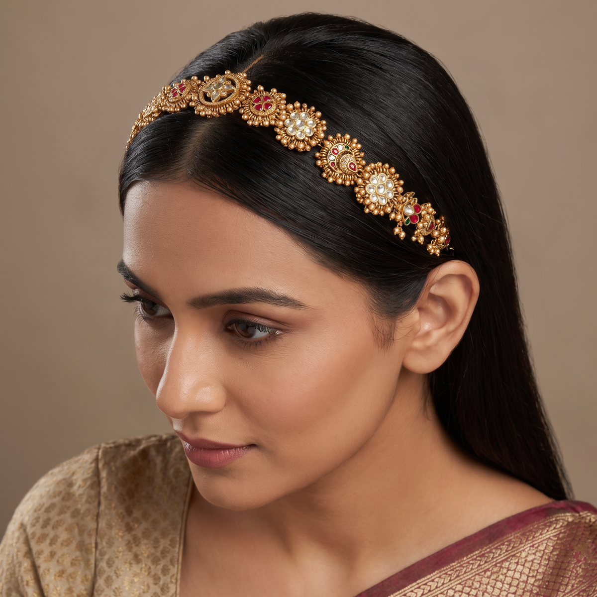 Jadau Paisley Shishphul with Floral Rosettes