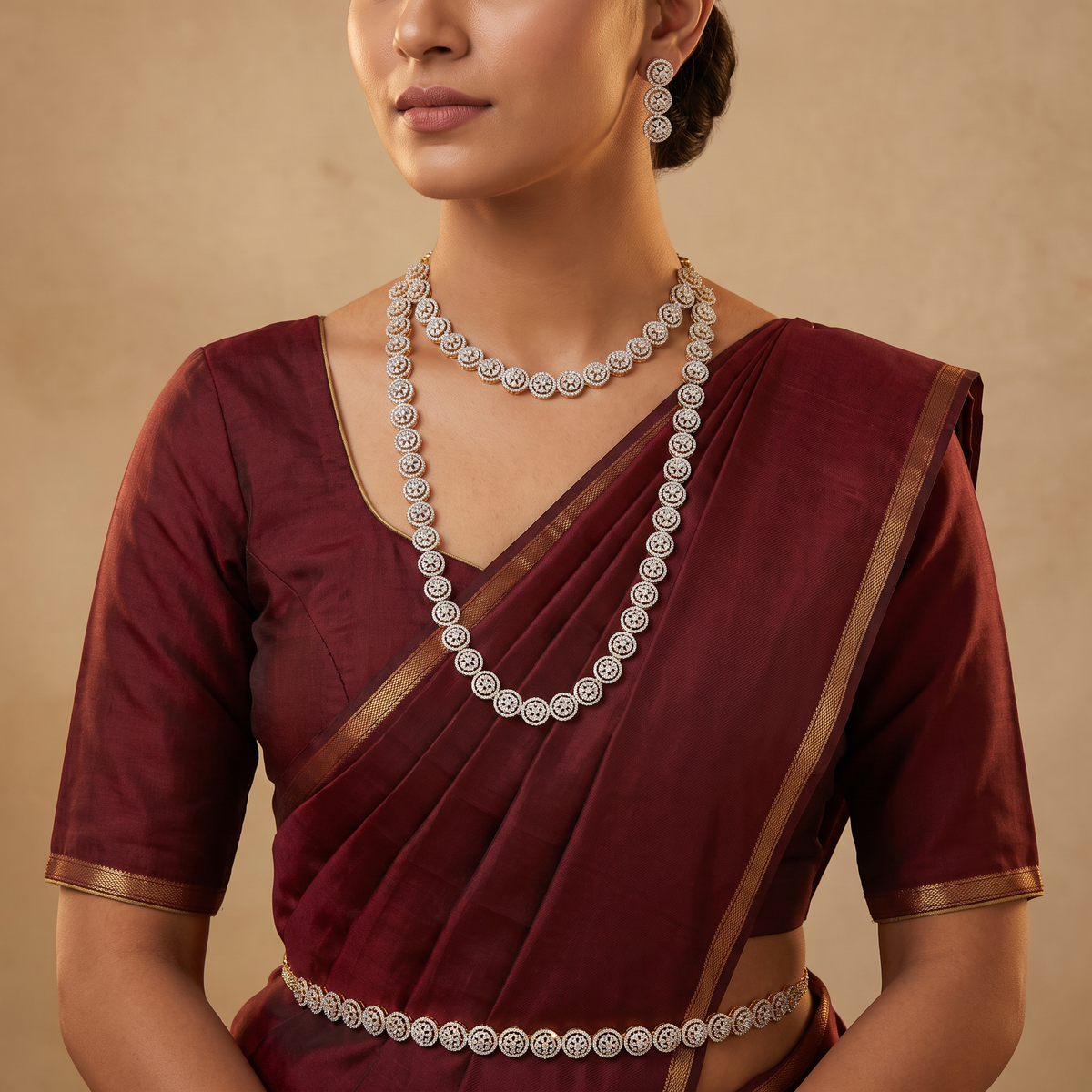 GJ Rosette Necklace Waist Belt Combo Set