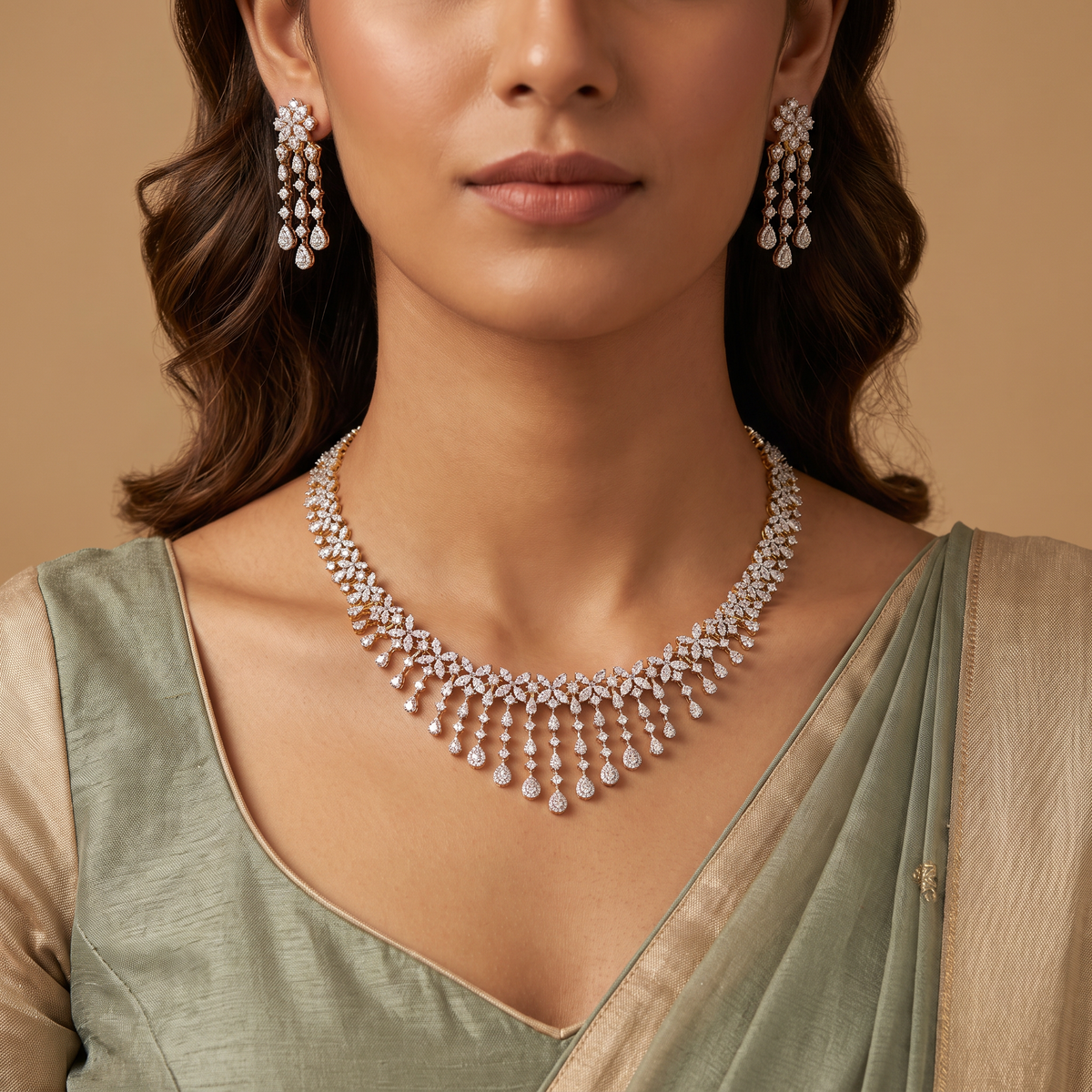 GJ Petal Garland Necklace Set with Teardrops