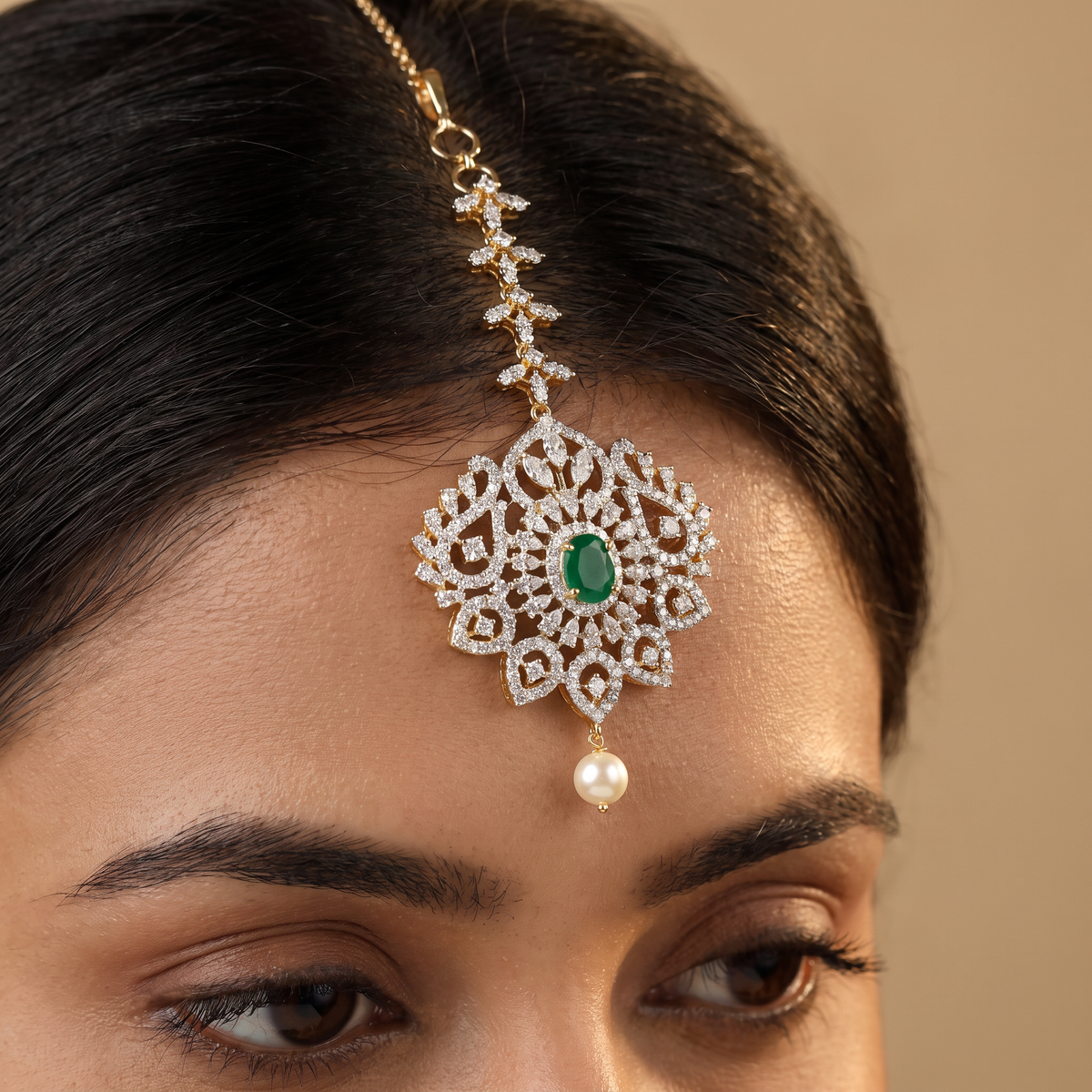 GJ Floral Tikka with Openwork Oval Pendant