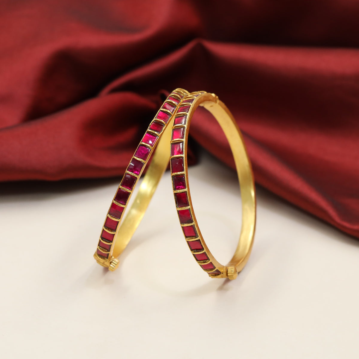 Jadau Bangles with Slim Rectangular Sections