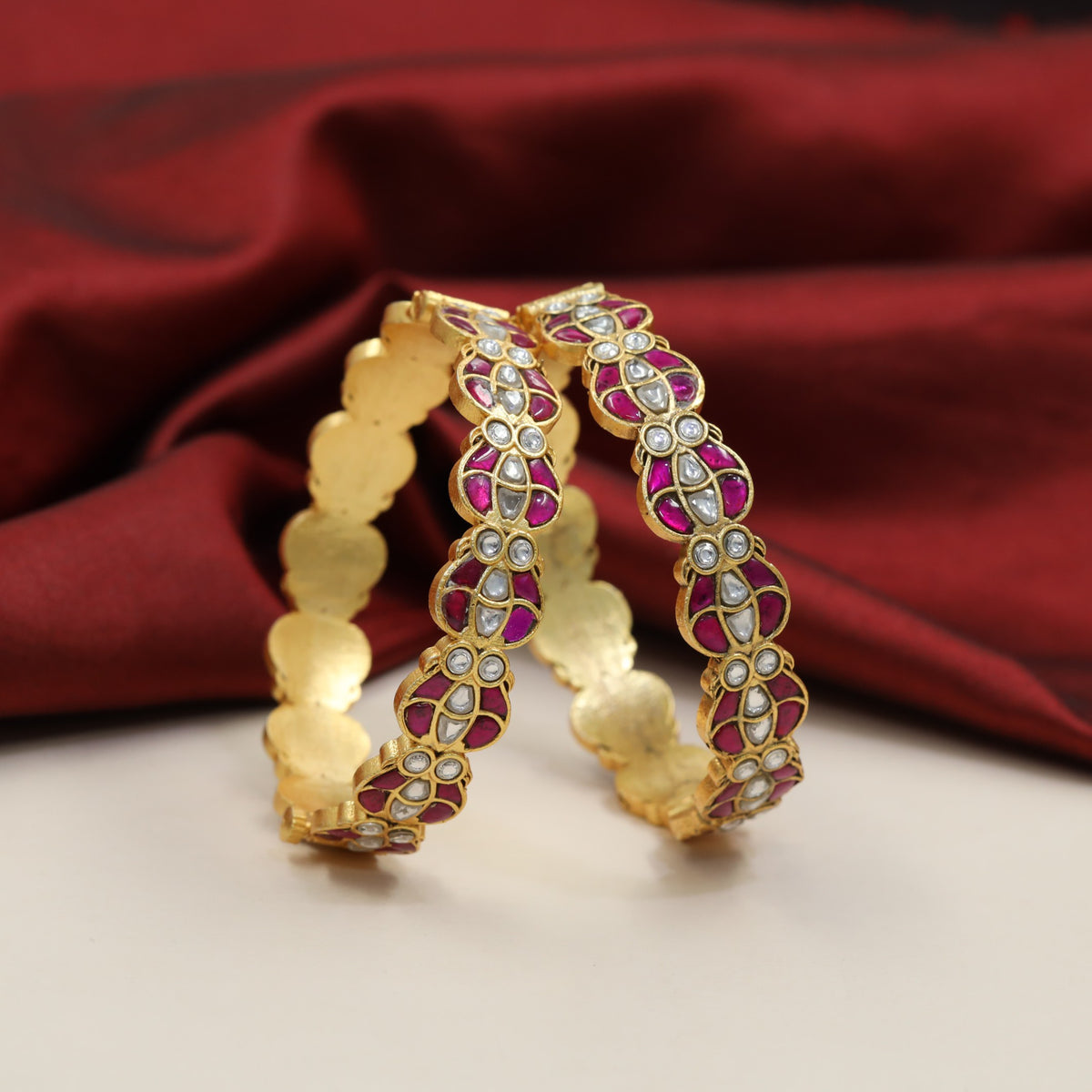 Palace Style Jadau Bangles with Petal Work