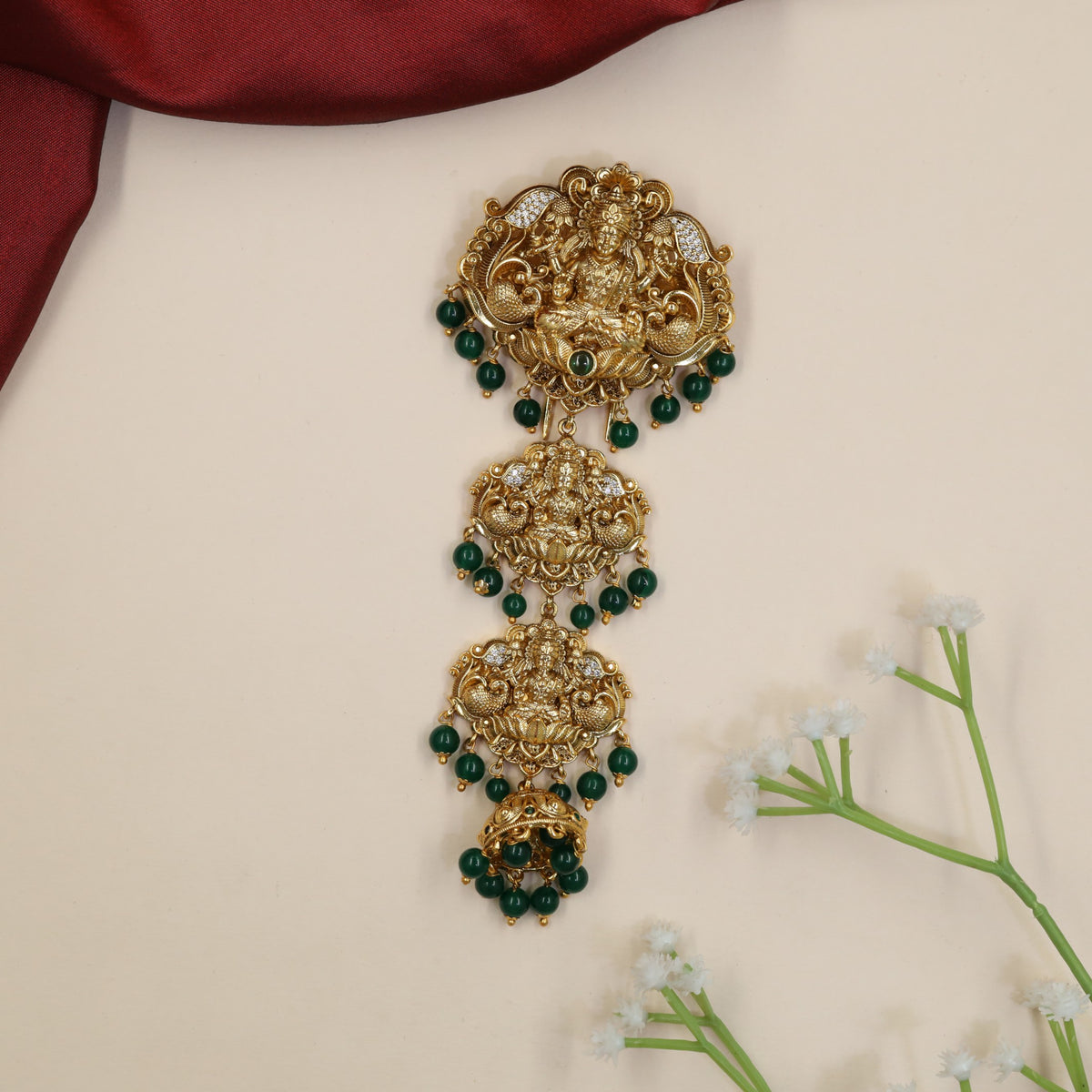 Antique Lakshmi Jade Bille with Cascading Drops