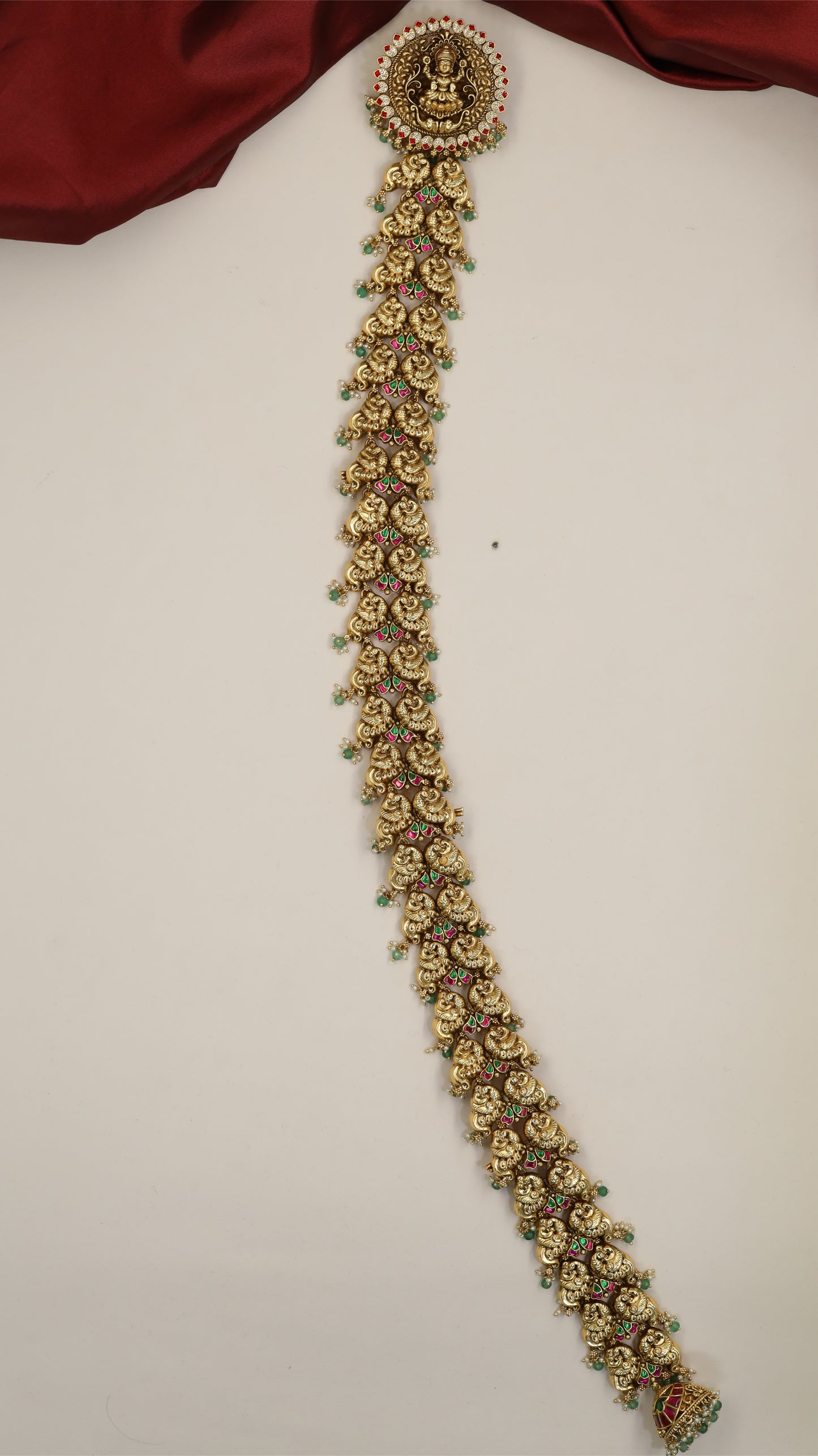 Lakshmi Antique Long Jade with Ornate Medallion and Floral Links