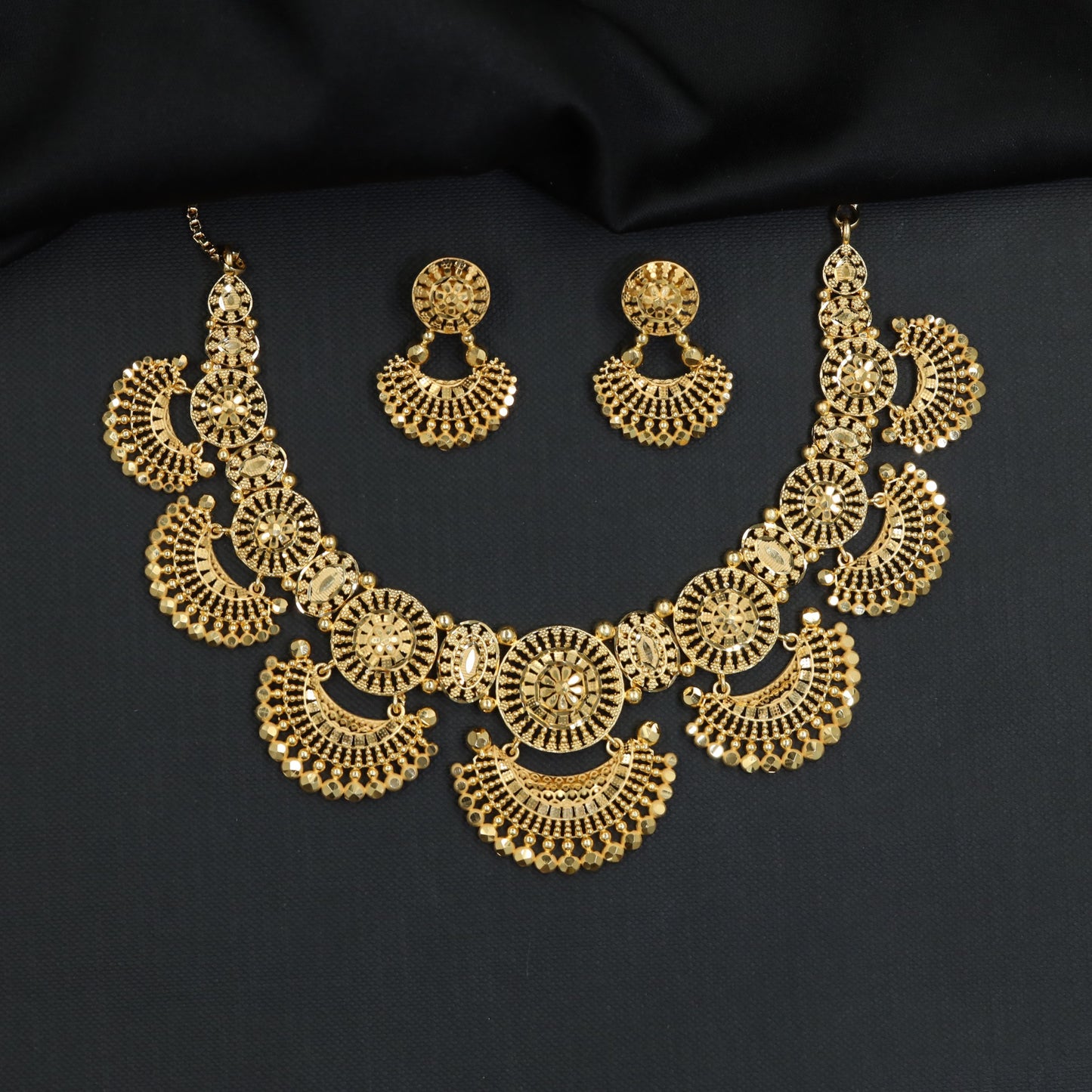 Sunburst Discs and Fan Fringe Forming Necklace