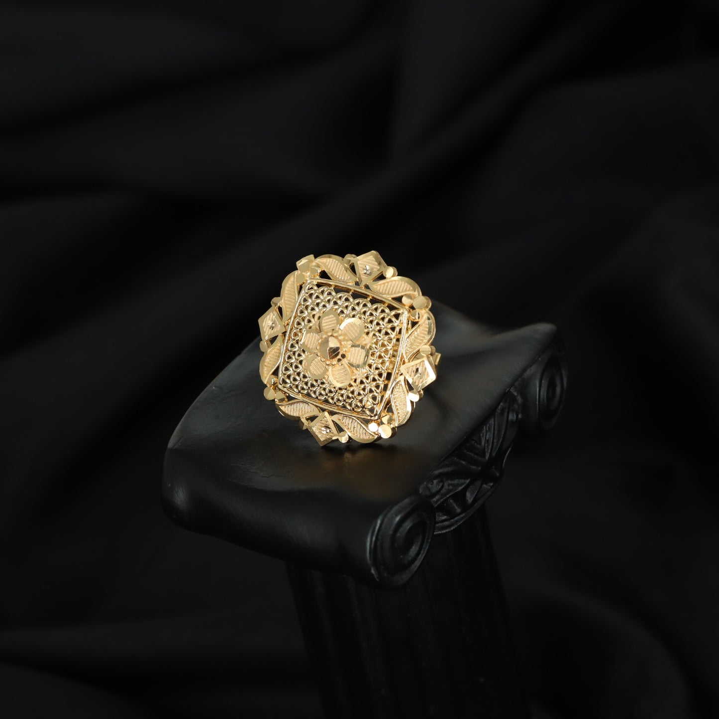 Forming Finger Ring with Square Floral Filigree Centre