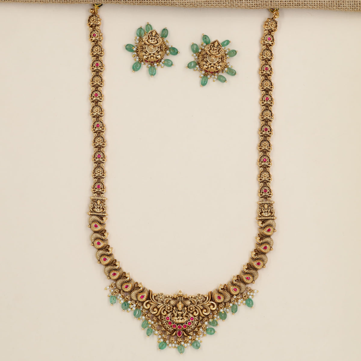 Antique Lakshmi Peacock Link Long Haara Set with Hanging Details