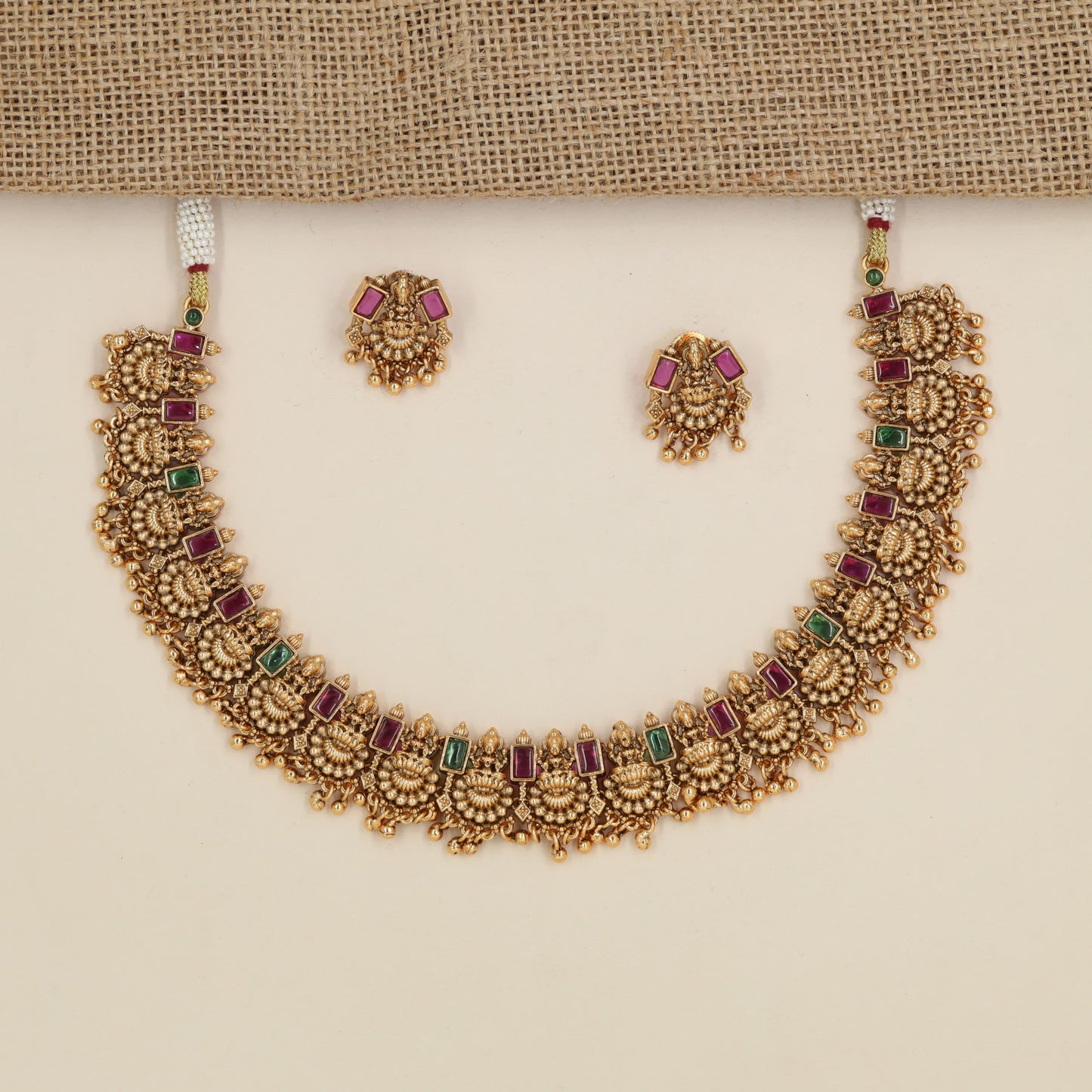 Antique Necklace with Repeating Circular Floral Medallions and Rectangular Accents