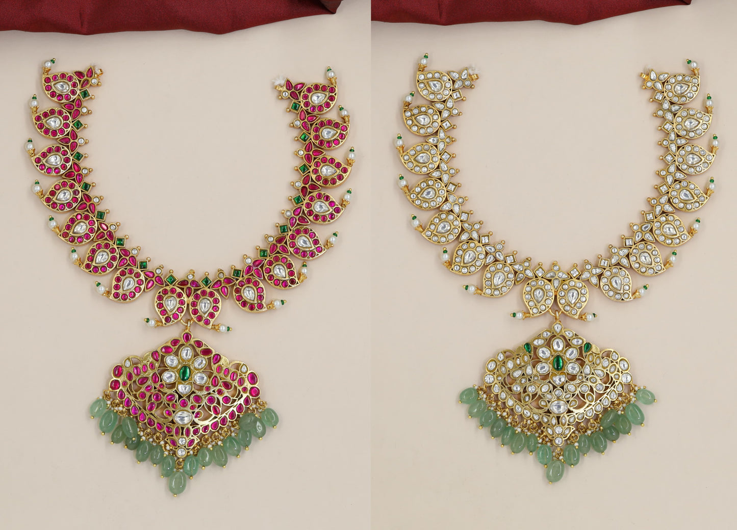 Jadau Necklace with Repeating Paisley Links and Statement Pendant