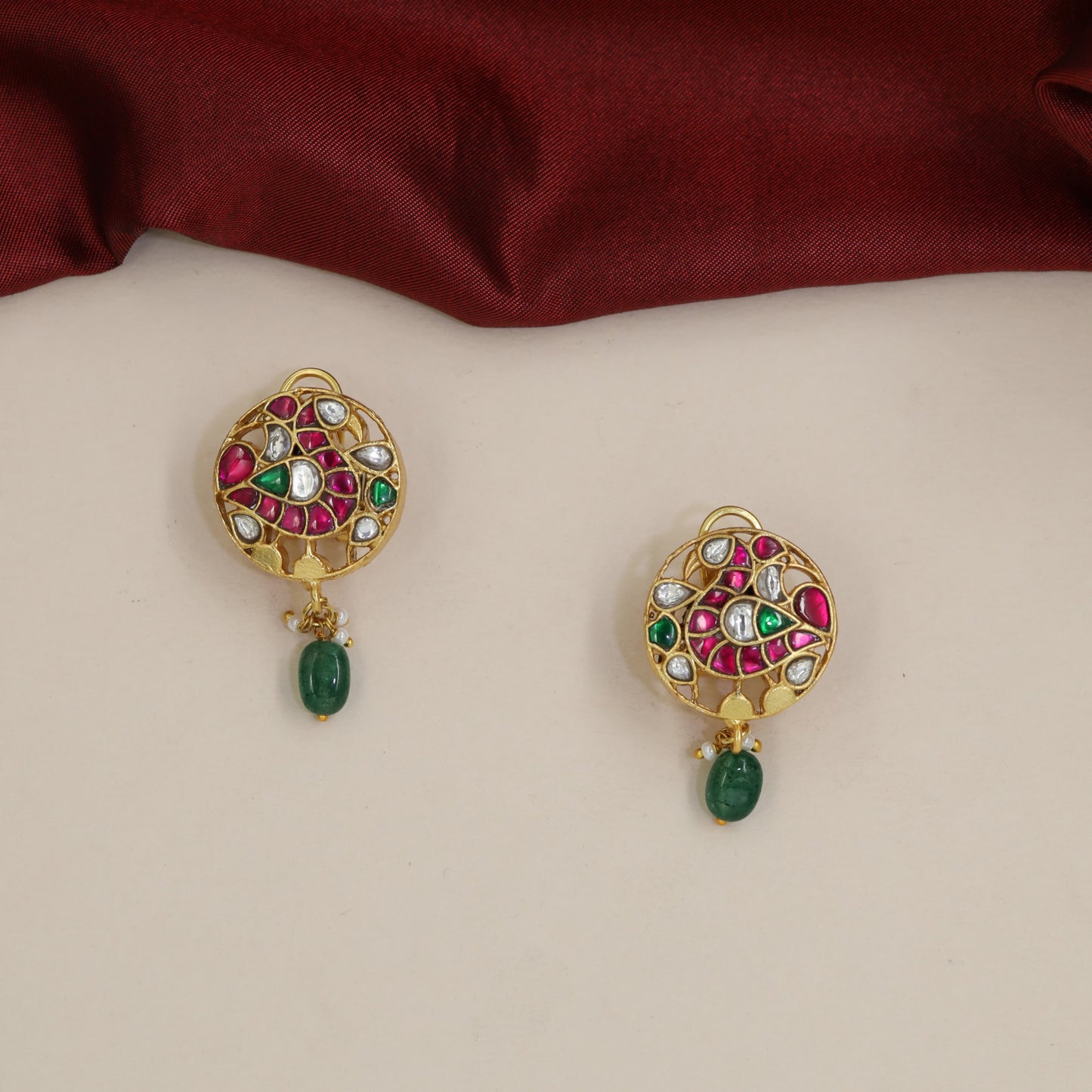 Jadau Studs with Peacock Motif and Circular Frame