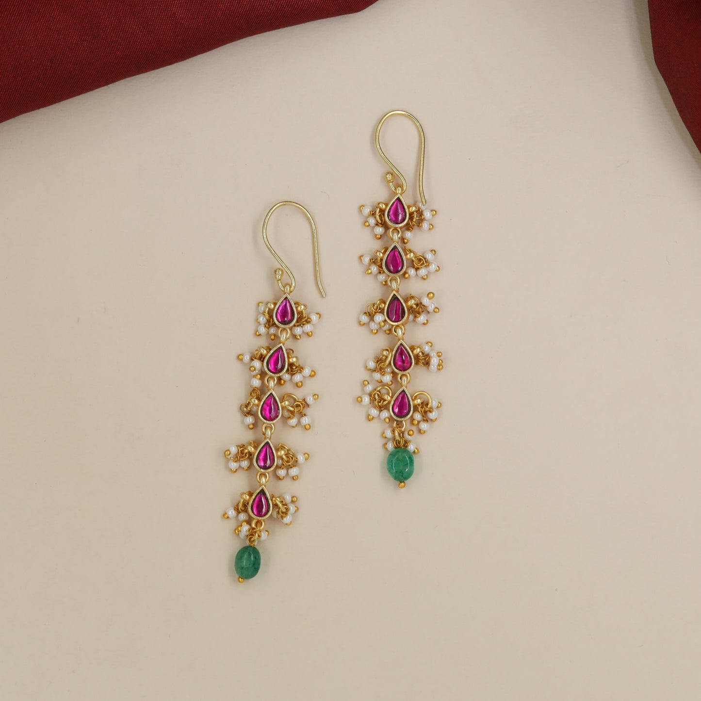 Jadau Hangings with Ornamental Teardrop Drops and Beaded Details